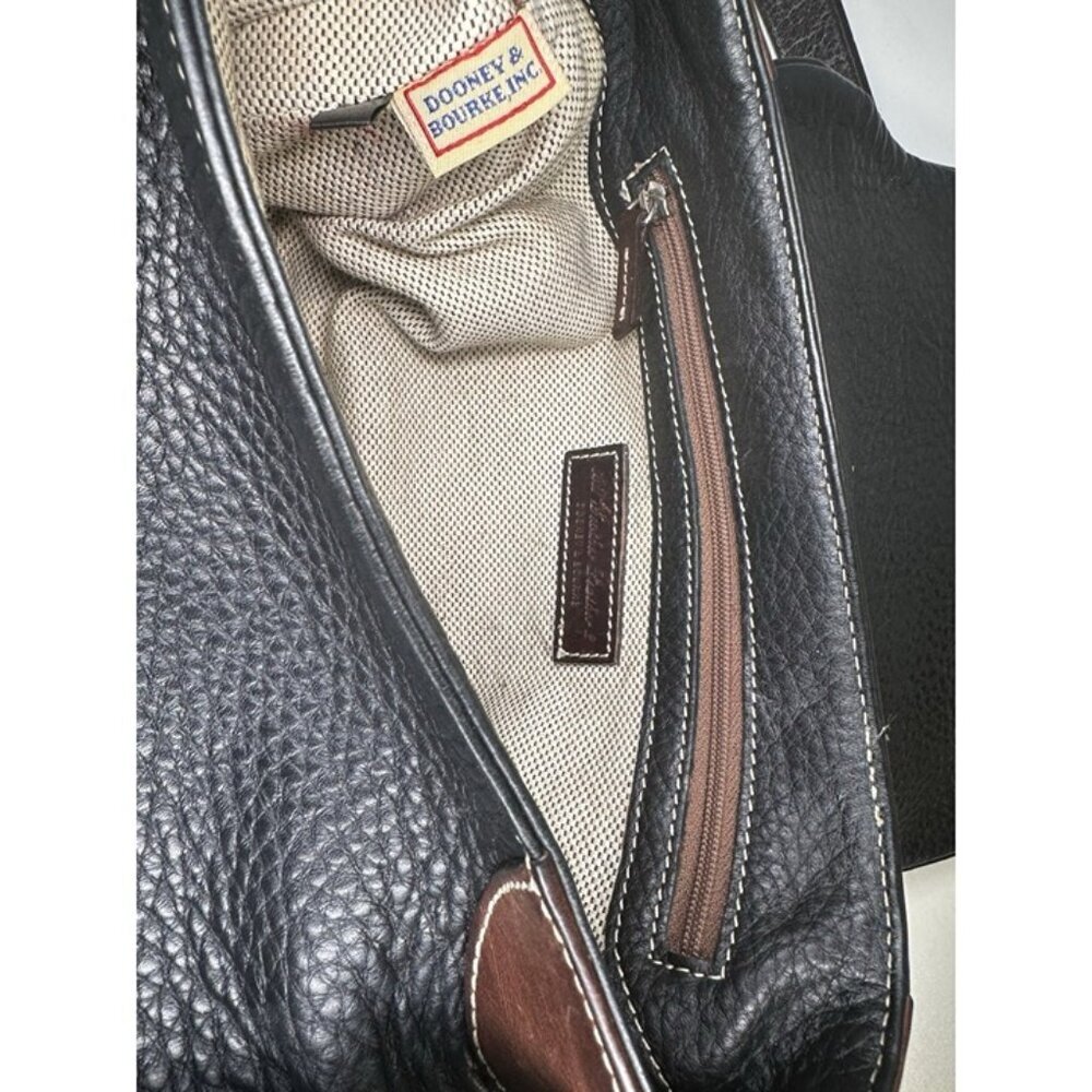 Dooney Bourke Black Pebbled Leather Medium Shoulder Crossbody Bag Brown Trim - Picture 5 of 8